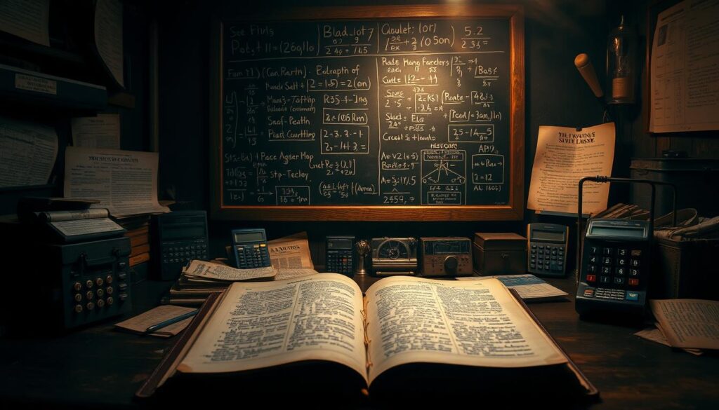 A dimly lit room, filled with the echoes of history. In the foreground, a worn leather-bound book lies open, its pages revealing the intricate calculations and insights of baseball's pioneering statisticians. Surrounding it, a collection of vintage scorecards, tattered newspaper clippings, and analog calculators, a testament to the evolution of sabermetrics. In the middle ground, a chalkboard displays complex formulas and algorithms, the foundation of this analytical revolution. The background is shrouded in a hazy, nostalgic glow, as if the very walls have witnessed the transformation of the game through the lens of data and numbers. The atmosphere is one of contemplation, a reverence for the intellectual pursuit that has shaped the understanding of America's pastime.