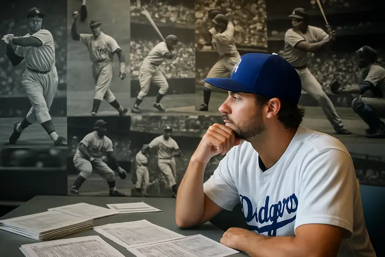 Baseball staff comparing lineup and rotation notes in a dugout