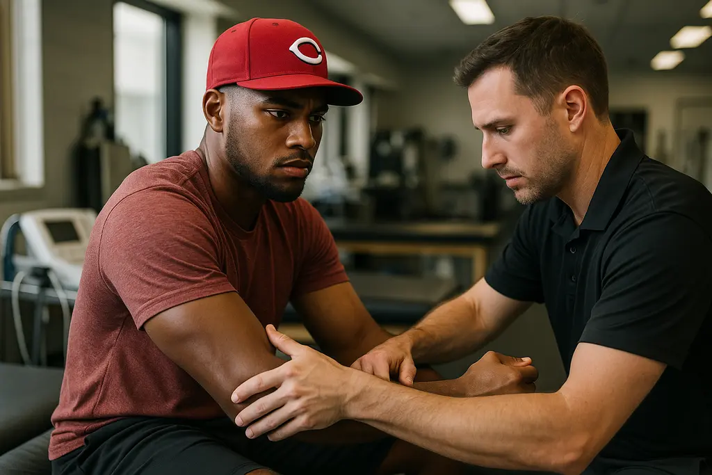 Hunter Greene surgery analysis with a pitcher on the mound at a Cincinnati ballpark