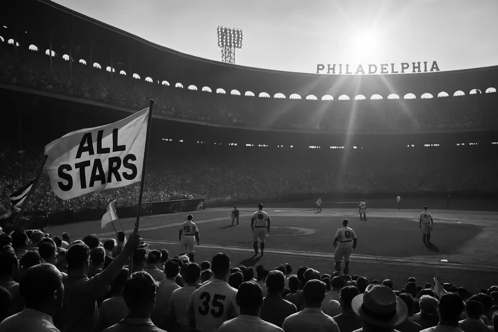 Philadelphia All-Star Game crowd outside Citizens Bank Park before a summer night game