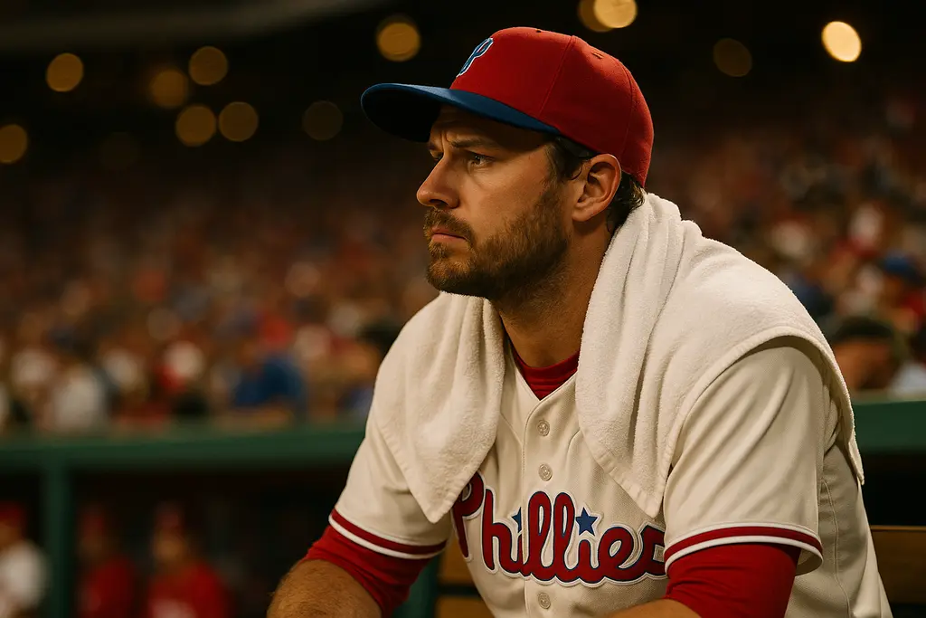 Phillies Bullpen Management scene with a reliever warming up near the dugout