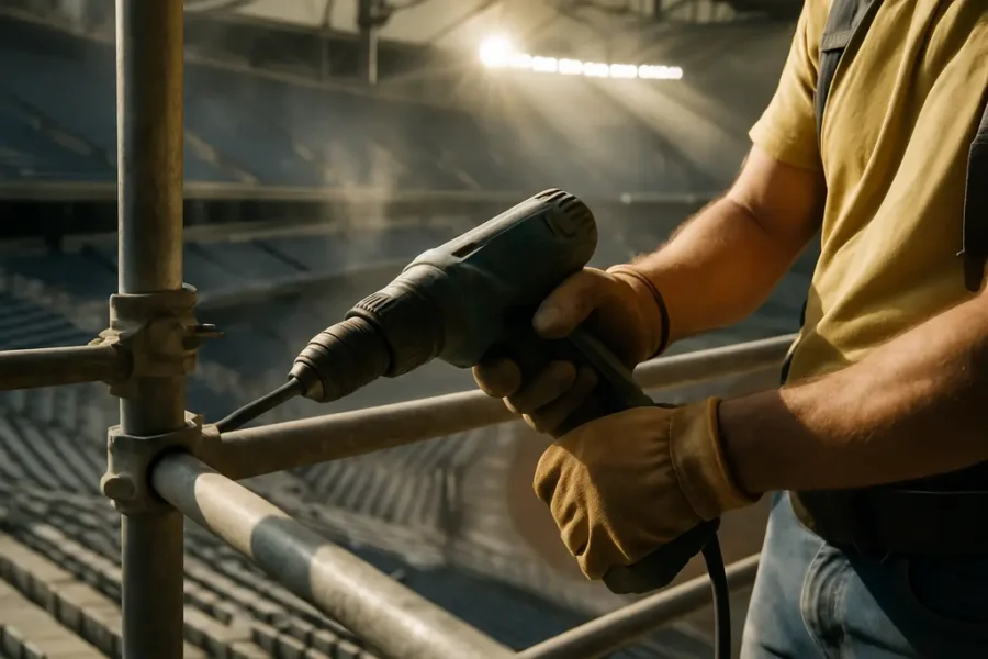 Tropicana Field renovation work beneath the repaired dome roof