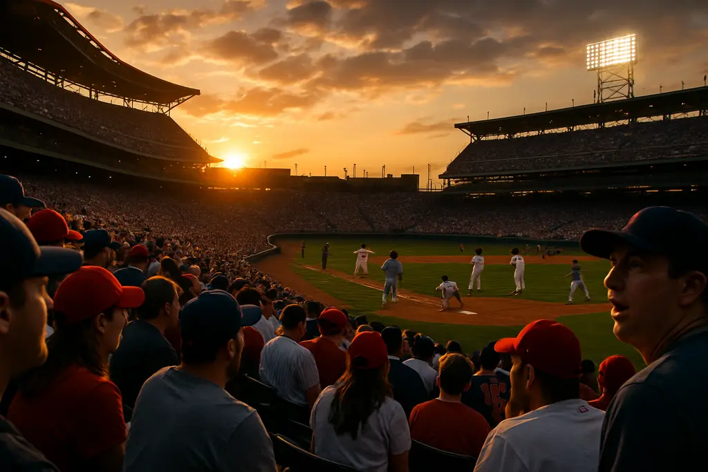 AL Wild Card scoreboard scene with players preparing on a late-season baseball field