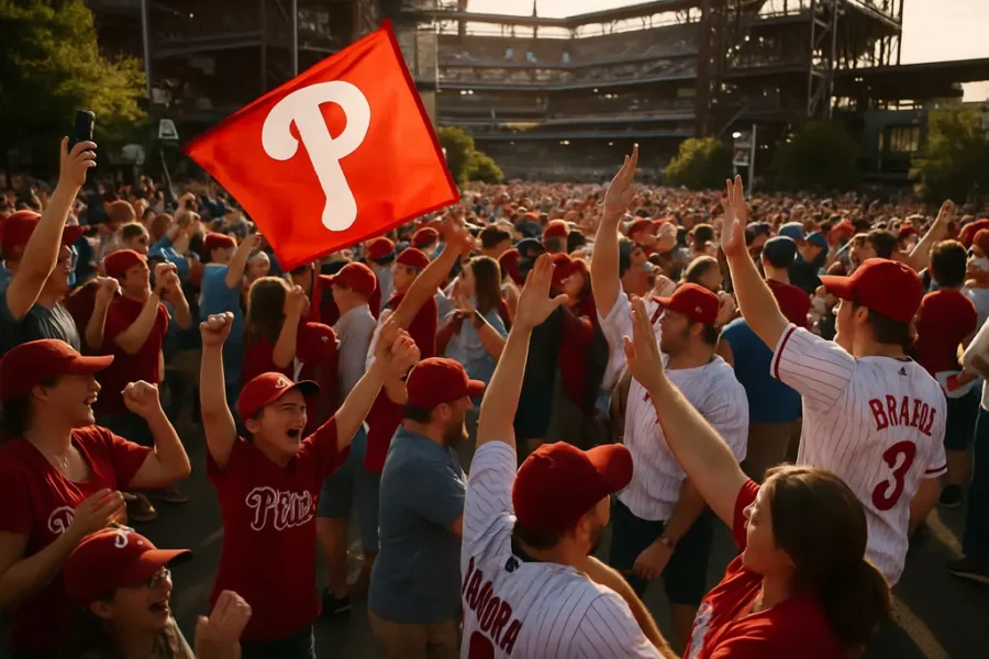 Phillies winning streak analysis scene with players celebrating near home plate