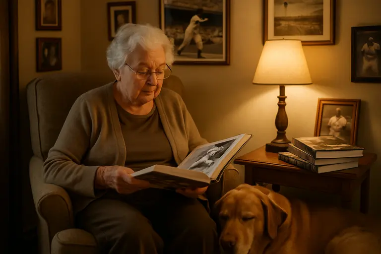 Vintage baseball books stacked beside a modern tablet of player data