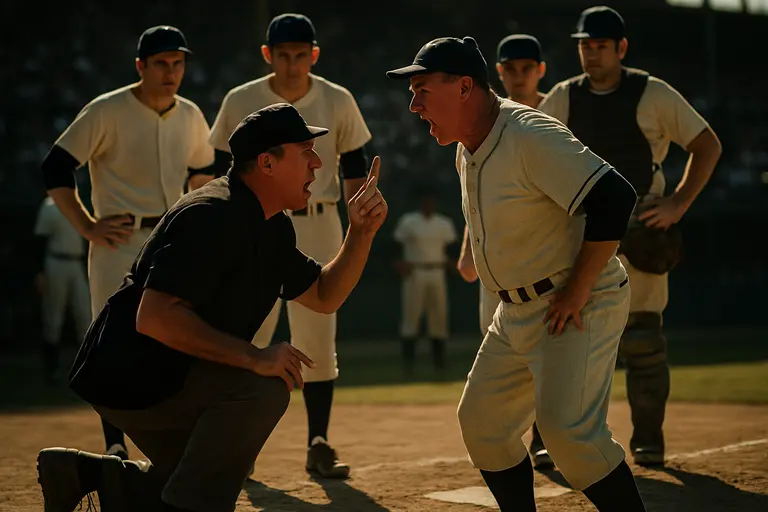 Catcher and hitter pause near the plate as an umpire prepares for the next pitch