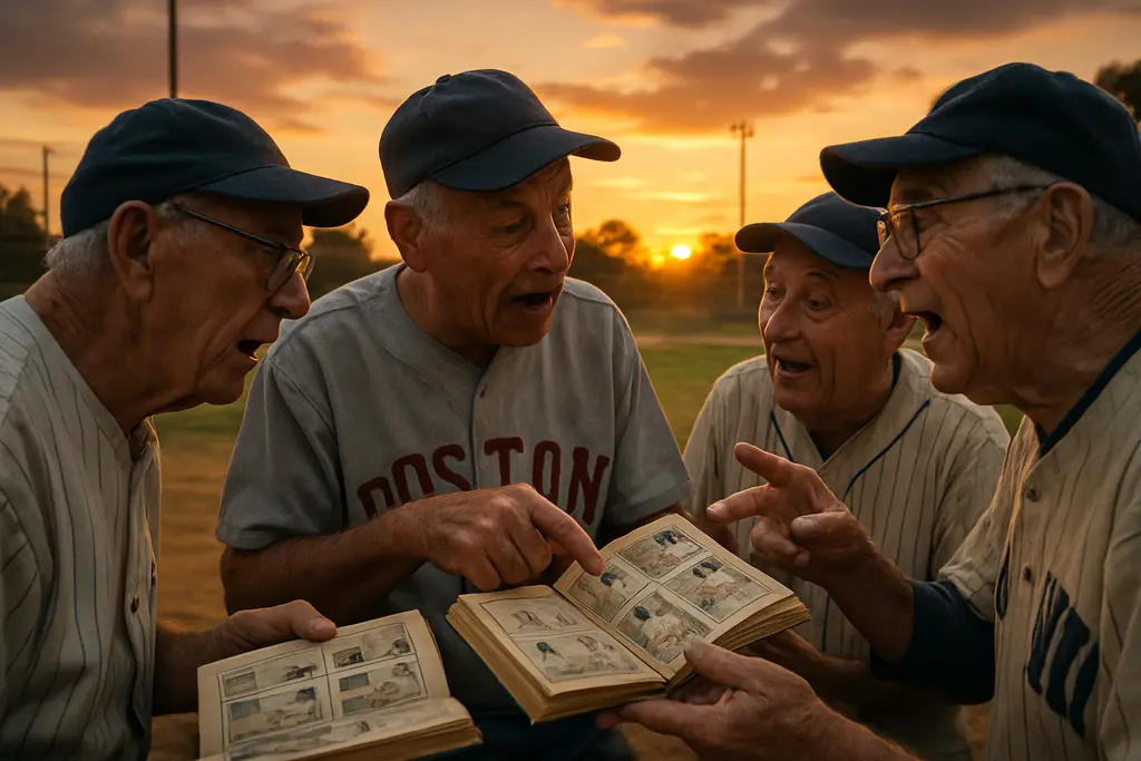 Classic Baseball Books beside scorecards and a late-season lineup sheet on a wooden desk