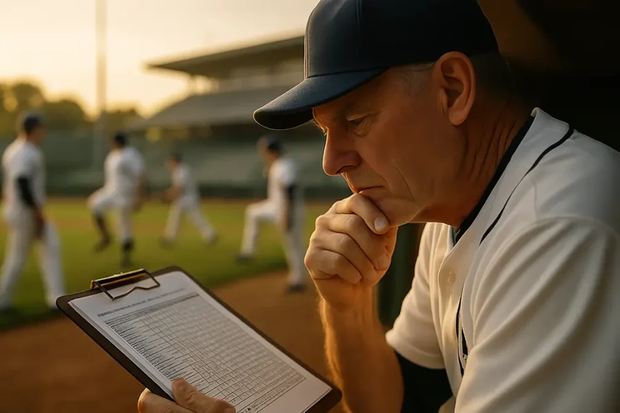 October roster moves shown through a dugout bench and bullpen phone during a playoff game
