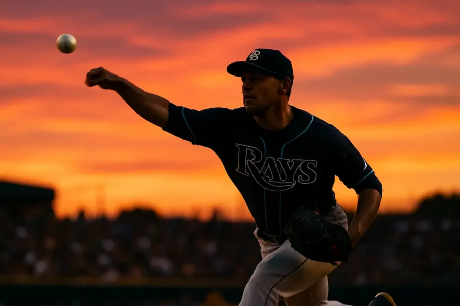 Rays Pitching Depth shown by a Tampa Bay starter delivering a pitch from the mound