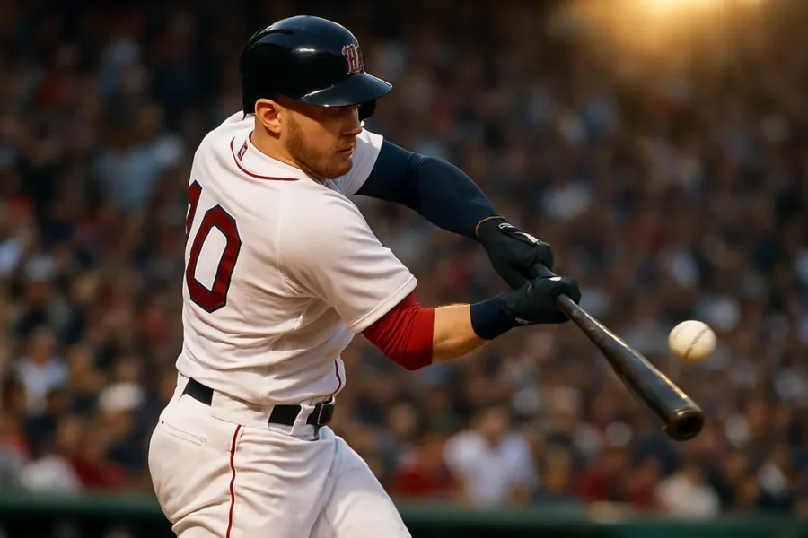Trevor Story Homer swing during a late-inning Red Sox rally at an MLB ballpark